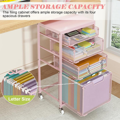 Sbanmao Rolling File Cart with 4 Storage Drawers, Mobile File Cabinet with Wheels, Hanging File Organizer, Under Desk Printer Stand Utility Cart Filing Cabinet for Home Office, Black