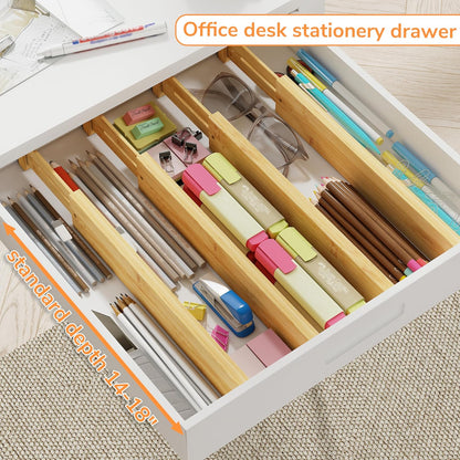 BAMEOS Drawer Dividers kitchen Organization Bamboo Utensil Organizers for Kitchen Bedroom Bathroom Dresser Office 4-pack