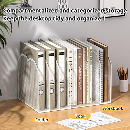 FANXIYQ Metal 7-Section File Folder Organizer for Desk | Vertical Office File Holder | Heavy-Duty Mesh Document Sorter for Books, Binders, Laptops | Black Desk Organizer (12.8”x8.5”x7.9”)