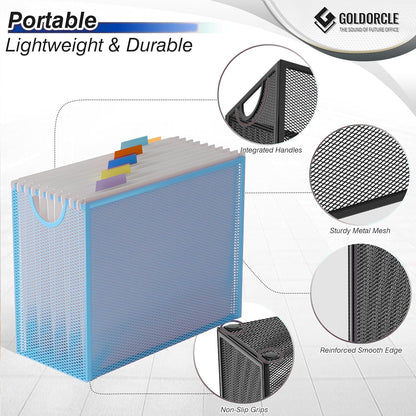 Hanging File Organizer, Letter-Size File Holder Filing Box with 5 Hanging Folders, Metal Mesh Desk File Folder Storage(No Assembly Required) (with 5 Grey Folders)