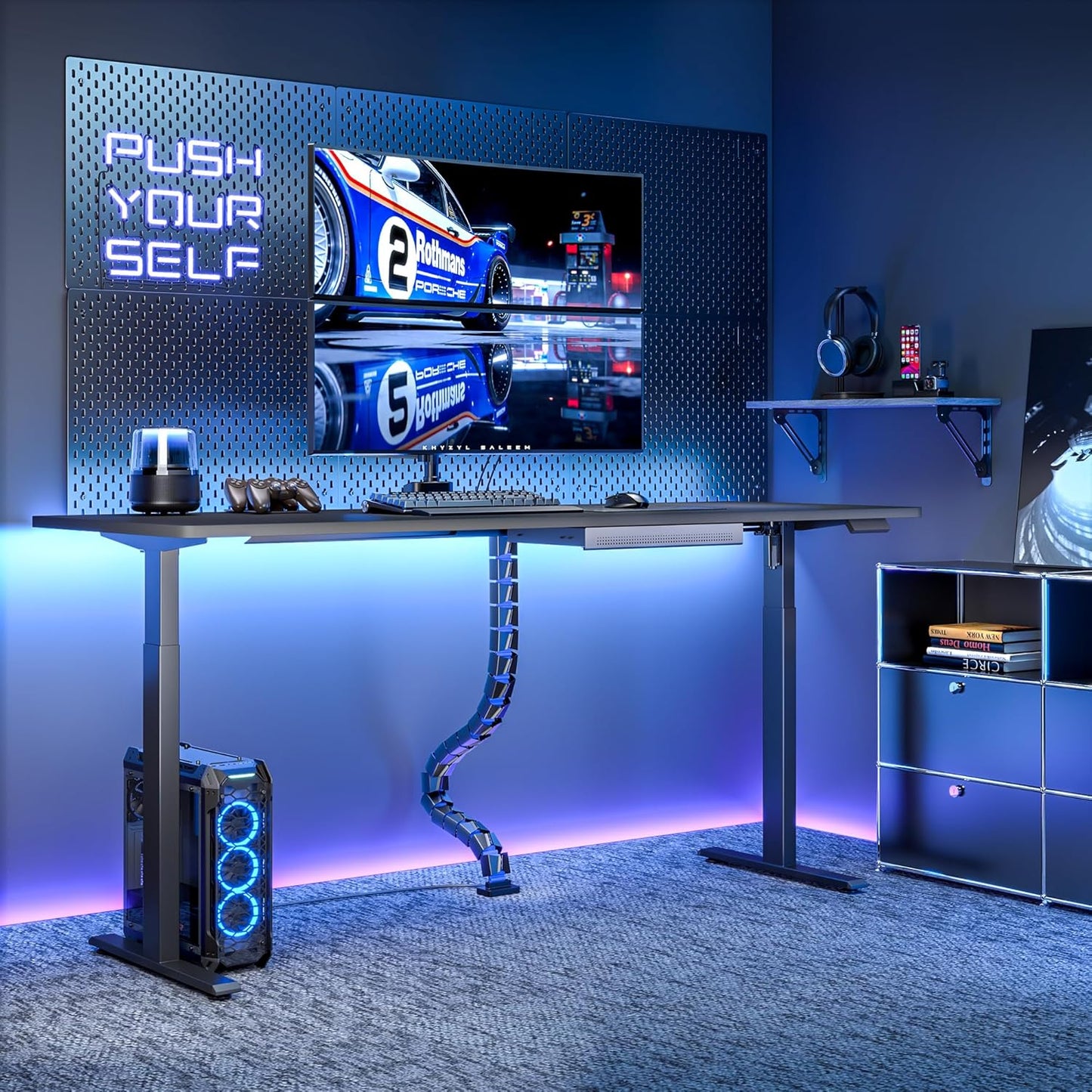 ARES WING Under Desk Cable Management Spine, Magnetic Vertebrae Cable Management for Standing Desk, Length Adjustable Cord Organizer with 20 Modular Vertebrae for Office and Gaming Desks, Red
