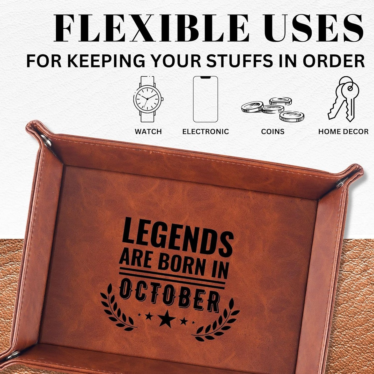 INNObeta Birthday Gifts for Men, Happy Birthday Valet Tray for Him, Male, Boyfriend, Son, Husband, Dad, Desktop Organizer PU Leather Tray - Legends are Born in September