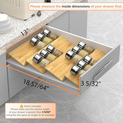 AMBIRD Spice Drawer Organizer, 4 Tier-2 Set Clear Spice Rack Tray Expandable From 11'' to 22'', Seasoning Organizer with non-slip tape for Kitchen, Cabinet, Drawers, Countertop(JARS NOT INCLUDED)
