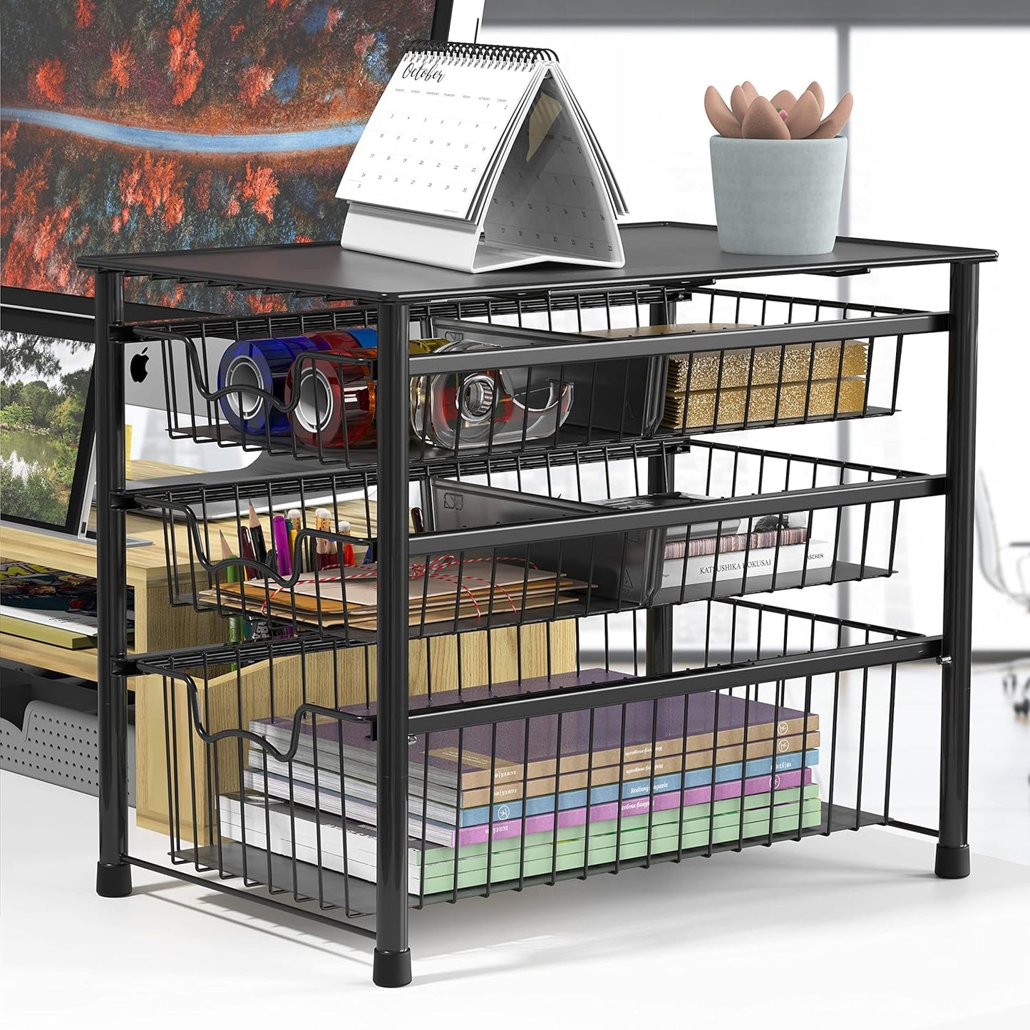 Simple Houseware Stackable 3 Tier Sliding Basket Organizer Drawer, Chrome