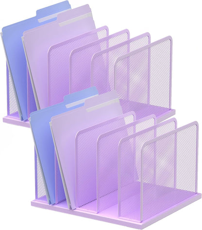 Kuntine.B Desk File Organizer 5 Sections Upright Mesh Desktop Organizer File Sorter Office Organization File Holder for Home, Office & Classroom