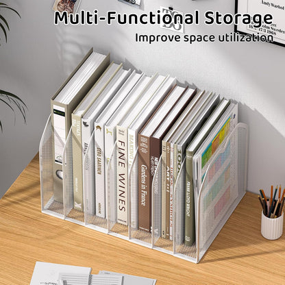 FANXIYQ Metal 7-Section File Folder Organizer for Desk | Vertical Office File Holder | Heavy-Duty Mesh Document Sorter for Books, Binders, Laptops | Black Desk Organizer (12.8”x8.5”x7.9”)