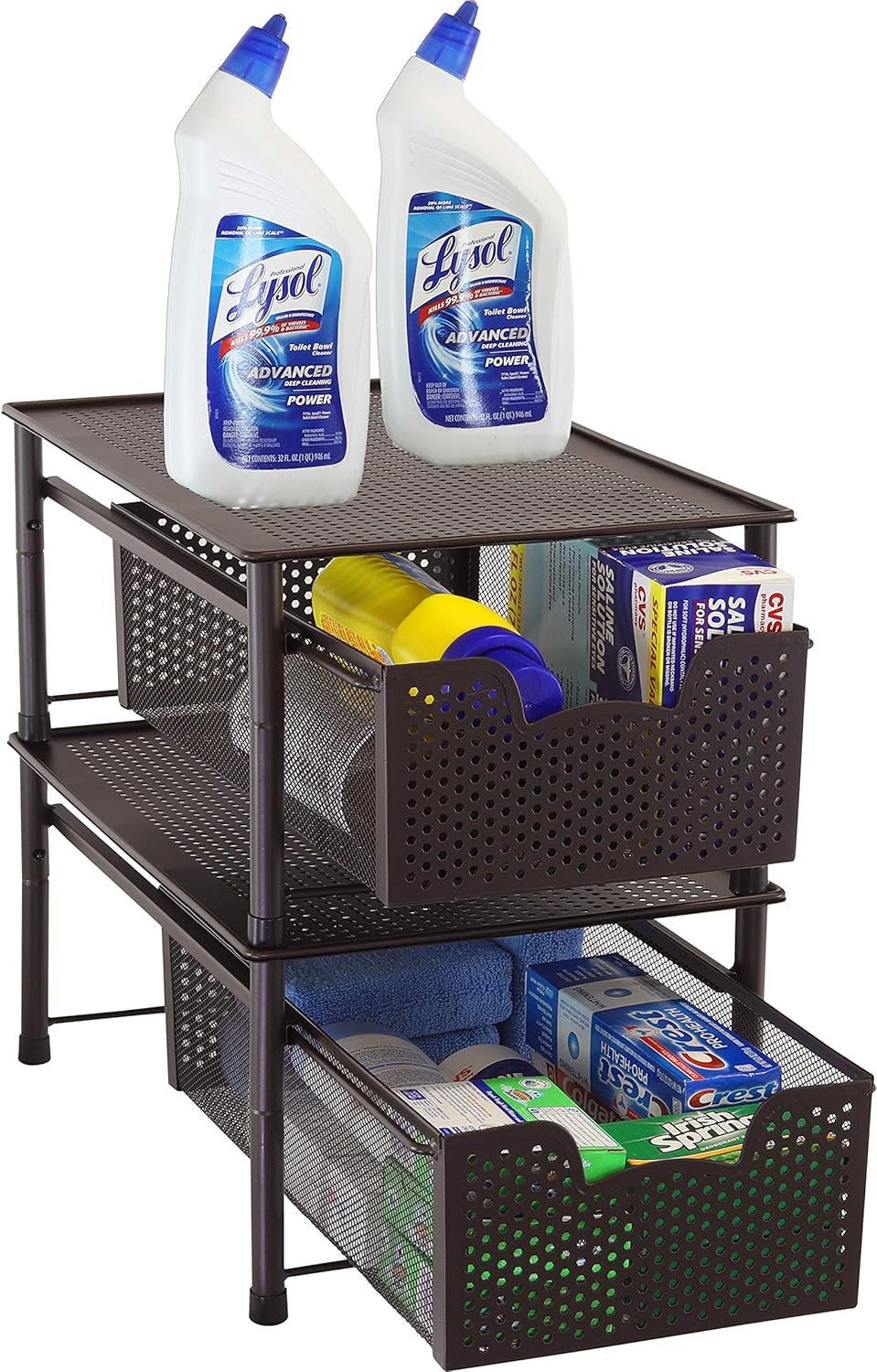 Simple Houseware Stackable 3 Tier Sliding Basket Organizer Drawer, Silver