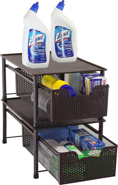 Simple Houseware Stackable 3 Tier Sliding Basket Organizer Drawer, Silver