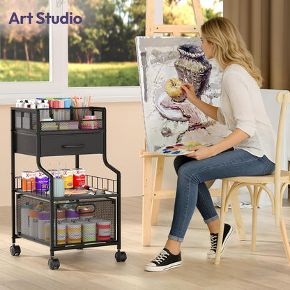 SWTYMIKI Rolling Under Desk Storage - Storage Cart with Drawers & DIY Divider - Art Cart Organizer on Wheels - Craft Rolling Utility Cart for Office, Craft Room & Studio Espresso