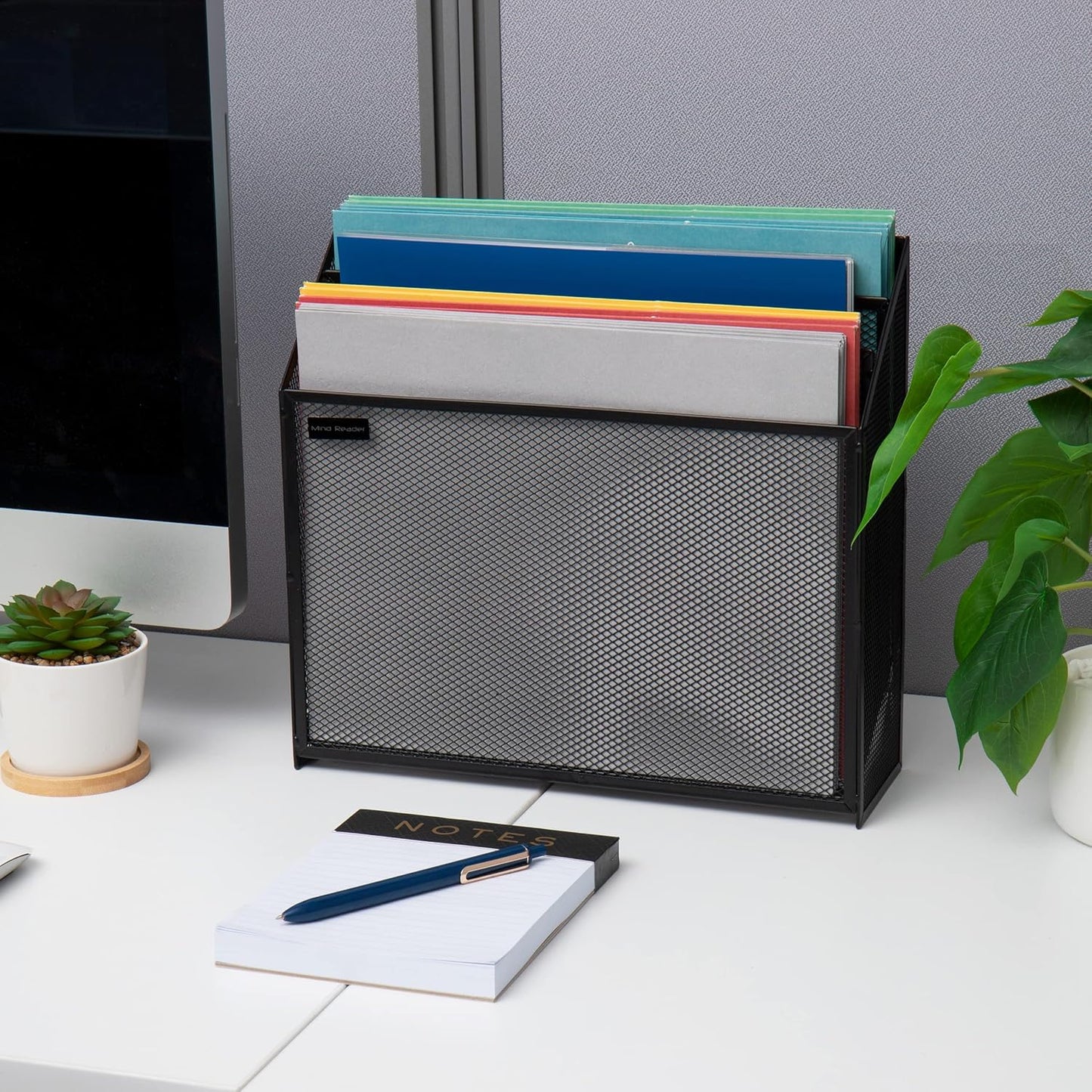 Mind Reader Vertical File Storage, Desktop Organizer, Workspace, Office, Metal Mesh, 12.5"L x 3.75"W x 11.5"H, Black
