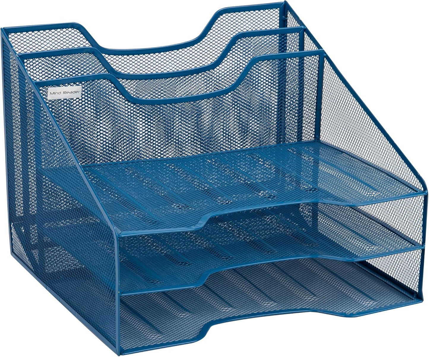 Mind Reader Metal Mesh Desktop File Organizer, 3-Tier Paper Tray with 5 Compartments, Office Mail Sorter, White