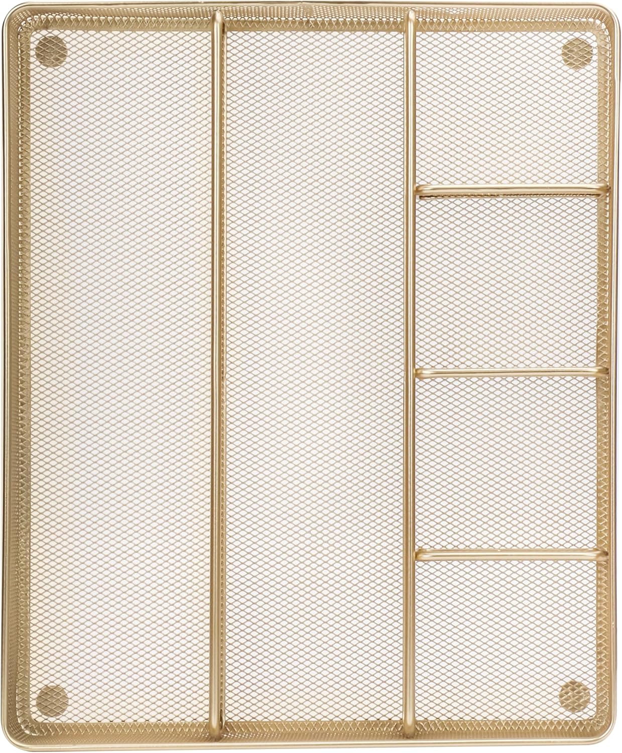 Annova Desk Drawer Organizer Tray for Office Organization - Metal Mesh - Storage Tray with Dividers for Pens, Desktop Accessories, Bathroom, Kitchen, Makeup and Office Supplies (Small, Gold)
