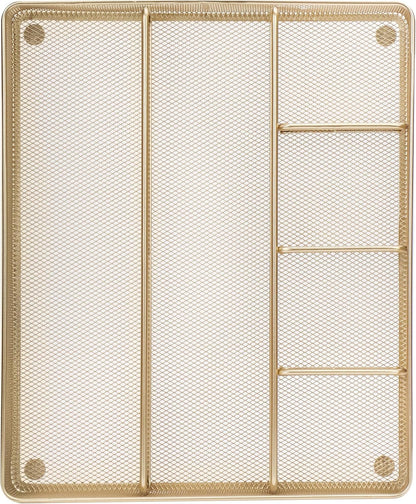 Annova Desk Drawer Organizer Tray for Office Organization - Metal Mesh - Storage Tray with Dividers for Pens, Desktop Accessories, Bathroom, Kitchen, Makeup and Office Supplies (Small, Gold)