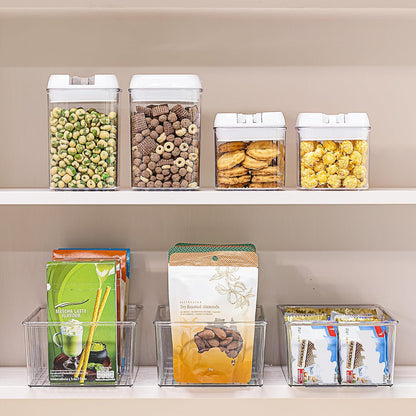 Vtopmart 8 Pack Food Storage Organizer Bins, Clear Plastic Bins for Pantry, Kitchen, Fridge, Cabinet Organization and Storage, 4 Compartment Holder for Packets, Snacks, Pouches, Spice Packets