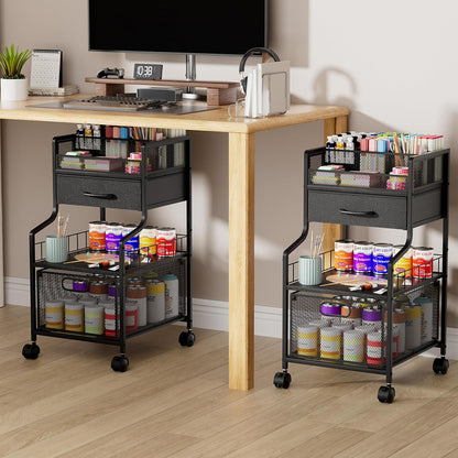 SWTYMIKI Rolling Under Desk Storage - Storage Cart with Drawers & DIY Divider - Art Cart Organizer on Wheels - Craft Rolling Utility Cart for Office, Craft Room & Studio Espresso