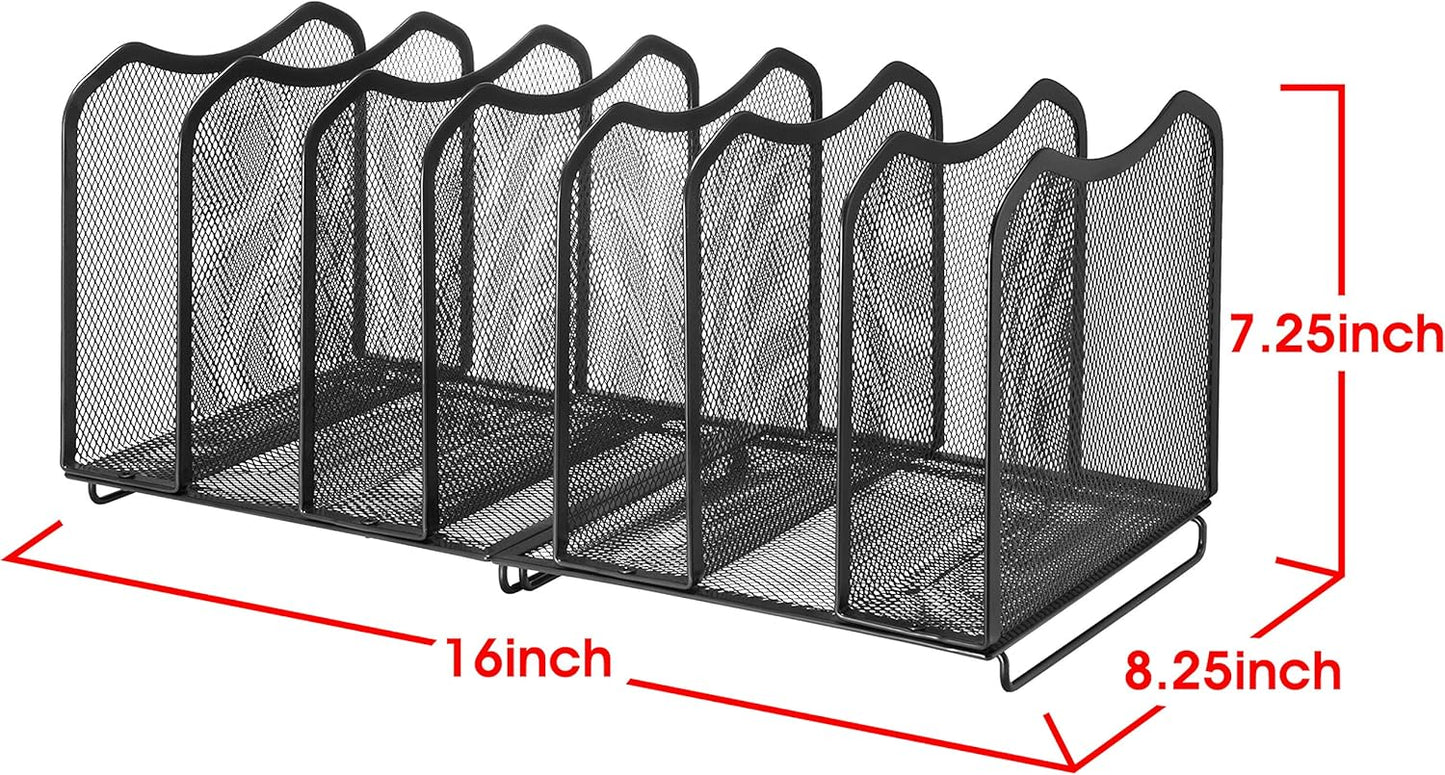 Simple Trending Mesh Desktop File Sorter Organizer, 5-Section Bookshelf for Desk Home Office, Black
