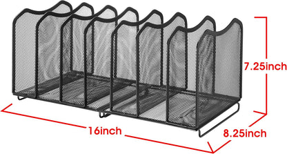 Simple Trending Mesh Desktop File Sorter Organizer, 5-Section Bookshelf for Desk Home Office, Black