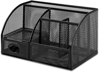 Amazon Basics Wire Mesh Pen Holder, Pencil Cup Desk Organizer for Stationery, Scissors, Office Caddy Storage, 3.7" x 3.3", Black