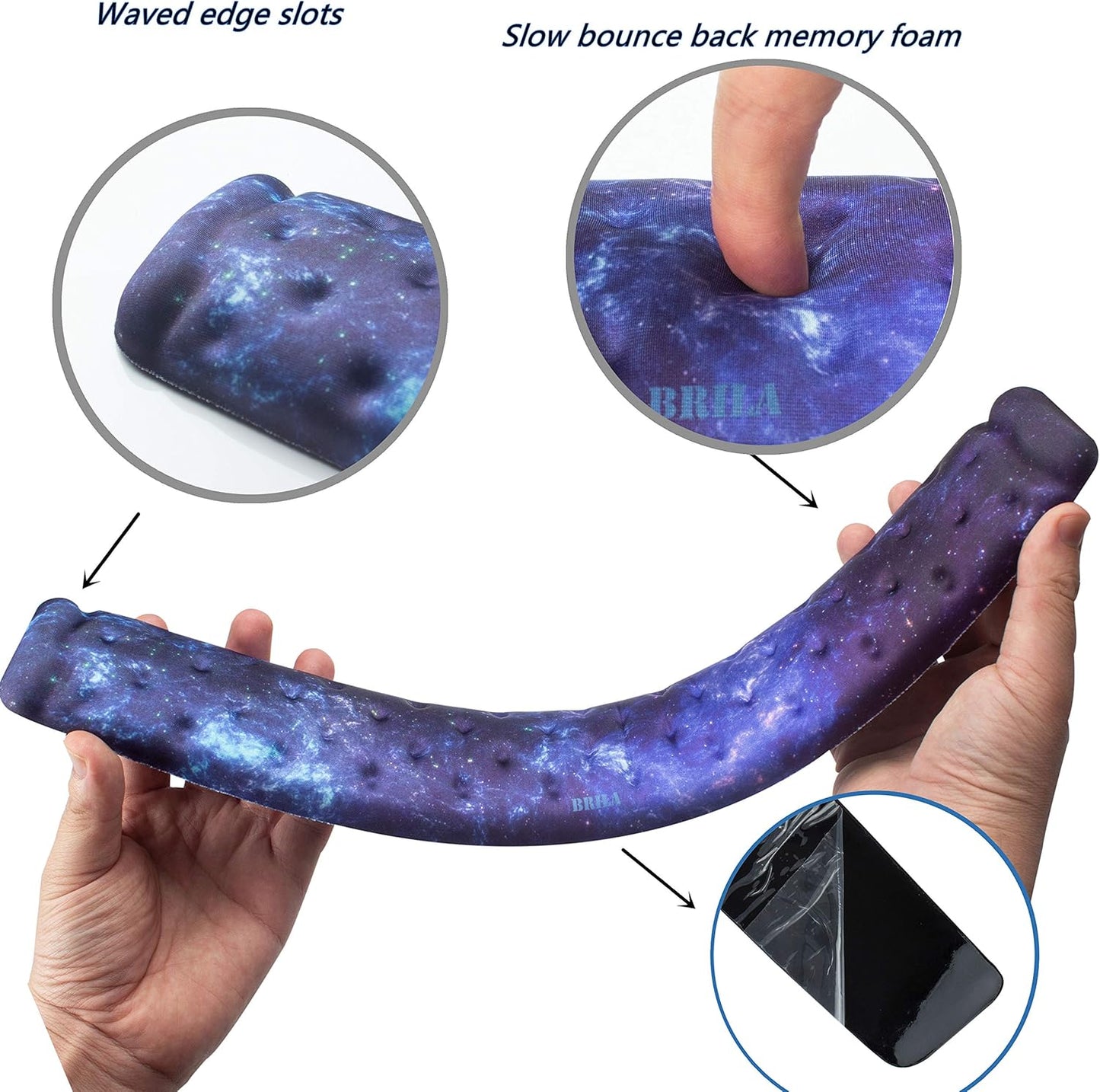 BRILA Keyboard Wrist Rest Support Cushion Pad for Computer, Laptop, Office Work, PC Gaming - Memory Foam Gel with Massage Holes Design - Non-Slip Easy Typing Wrist Pain Relief (Black Keyboard Pad)