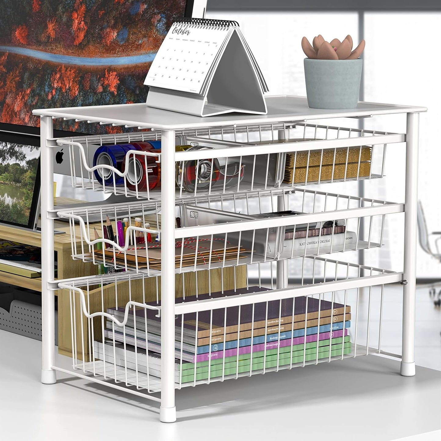 Simple Houseware Stackable 3 Tier Sliding Basket Organizer Drawer, Chrome