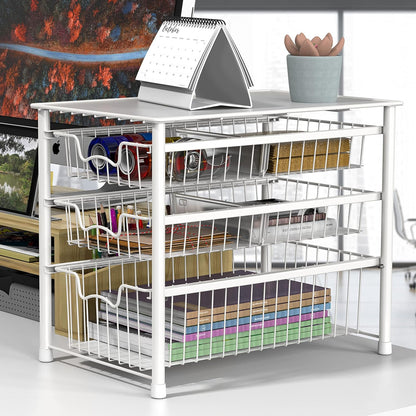 Simple Houseware Stackable 3 Tier Sliding Basket Organizer Drawer, Chrome