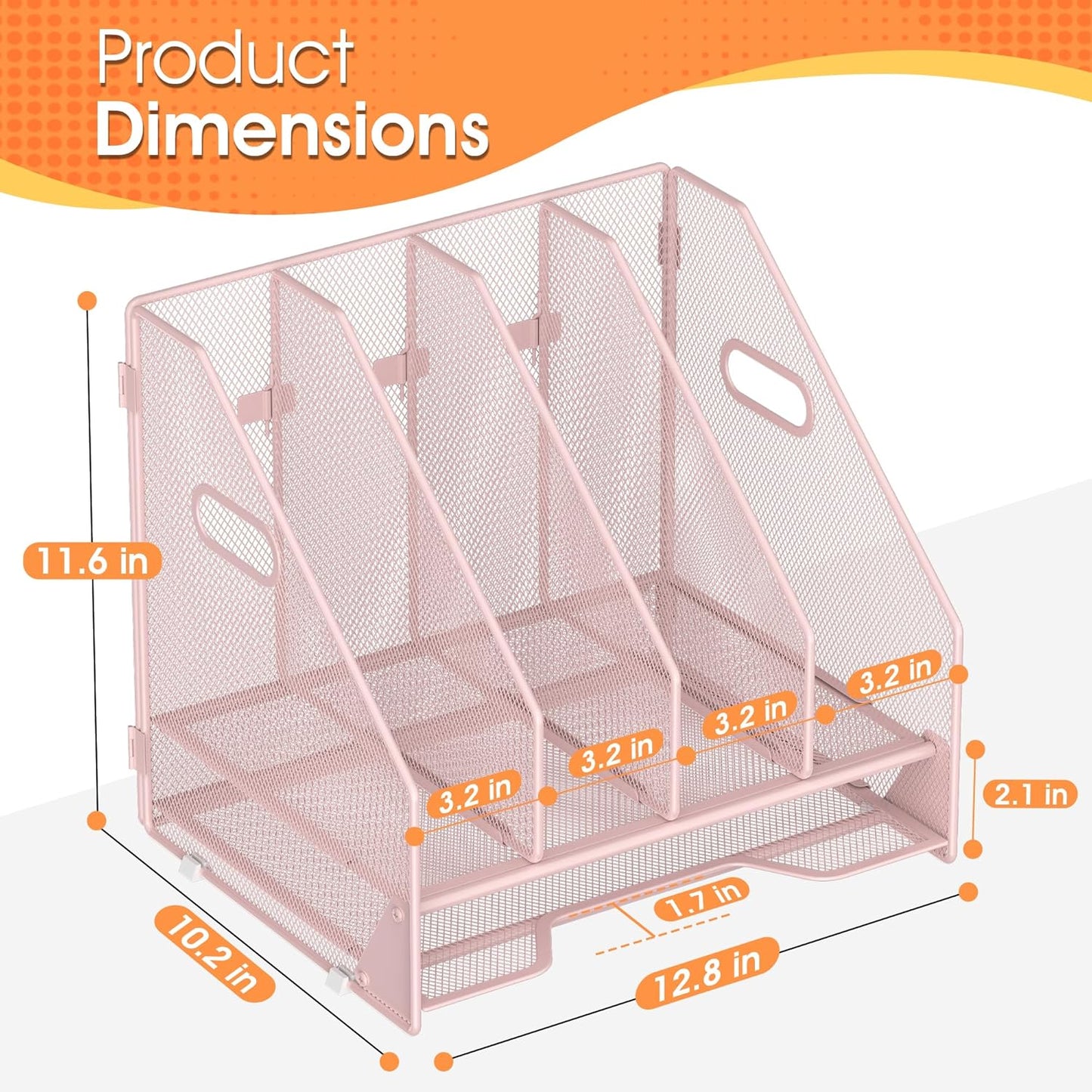 Desk File Folder Holder Organizer-5 Vertical Compartments Racks and Paper Letter Tray,Mesh Magazine File Holder Sorter,Desktop Accessories & Workspace Organizers for Home,Office,School-Black