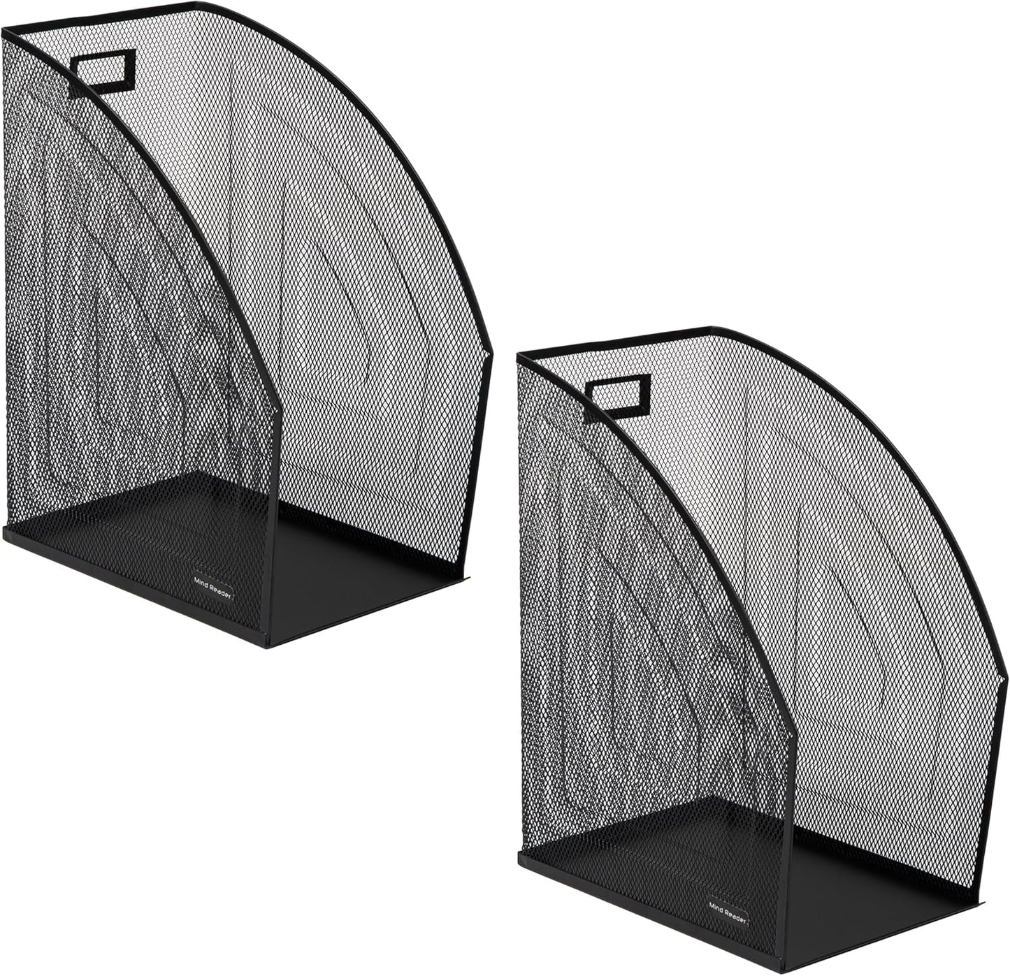 Mind Reader Vertical File Organizers, Desktop File Holders for Folders, Magazines, and Paperwork, Workspace Organizer, Metal Mesh, Set of 2, Black