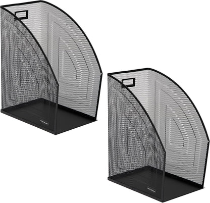 Mind Reader Vertical File Organizers, Desktop File Holders for Folders, Magazines, and Paperwork, Workspace Organizer, Metal Mesh, Set of 2, Black