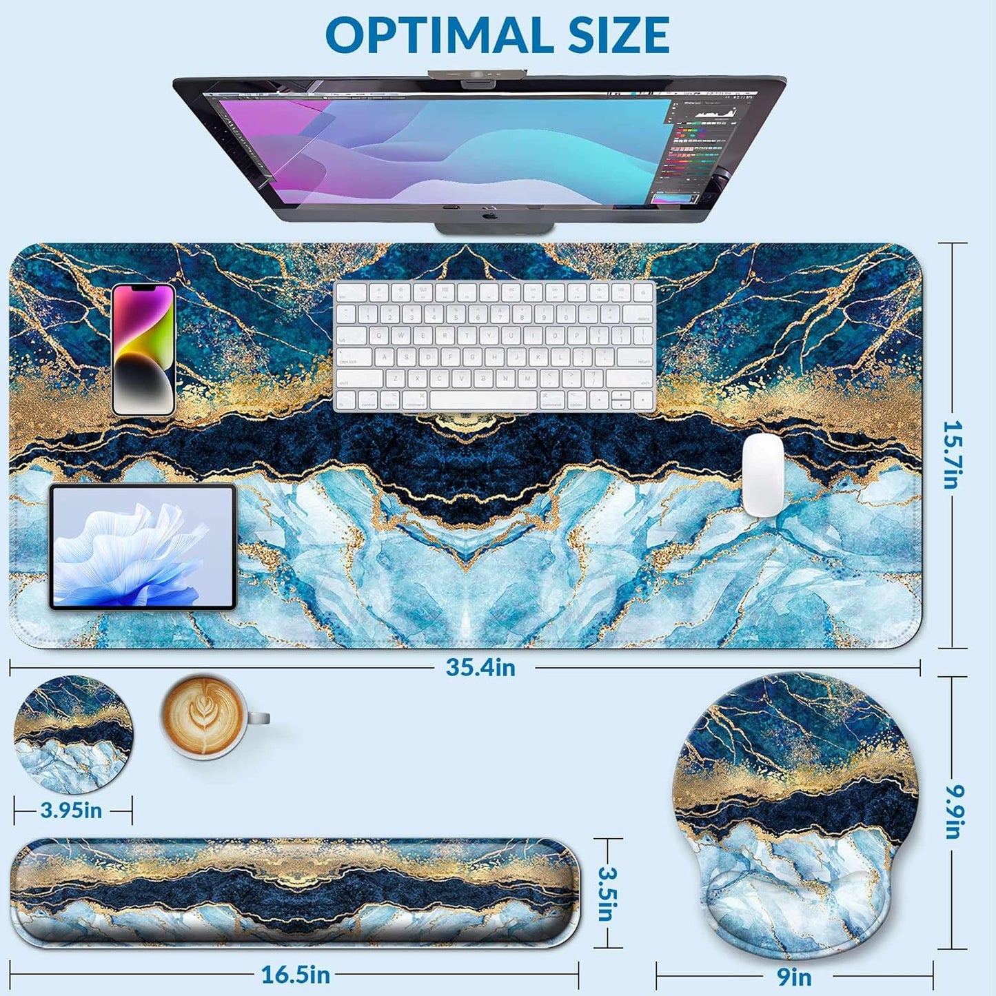 Desk Mat Set + Keyboard and Mouse Pad with Wrist Rest Support,4-in-1 Large Mousepad Computer Mats for Desktop Home & Office-Purple Butterflies