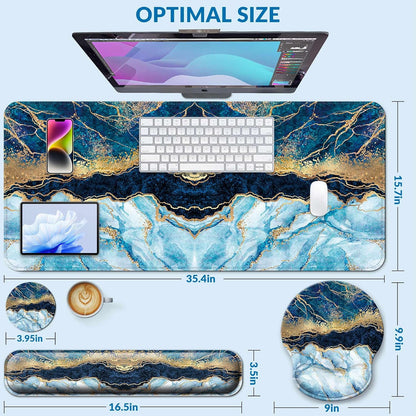 Desk Mat Set + Keyboard and Mouse Pad with Wrist Rest Support,4-in-1 Large Mousepad Computer Mats for Desktop Home & Office-Purple Butterflies