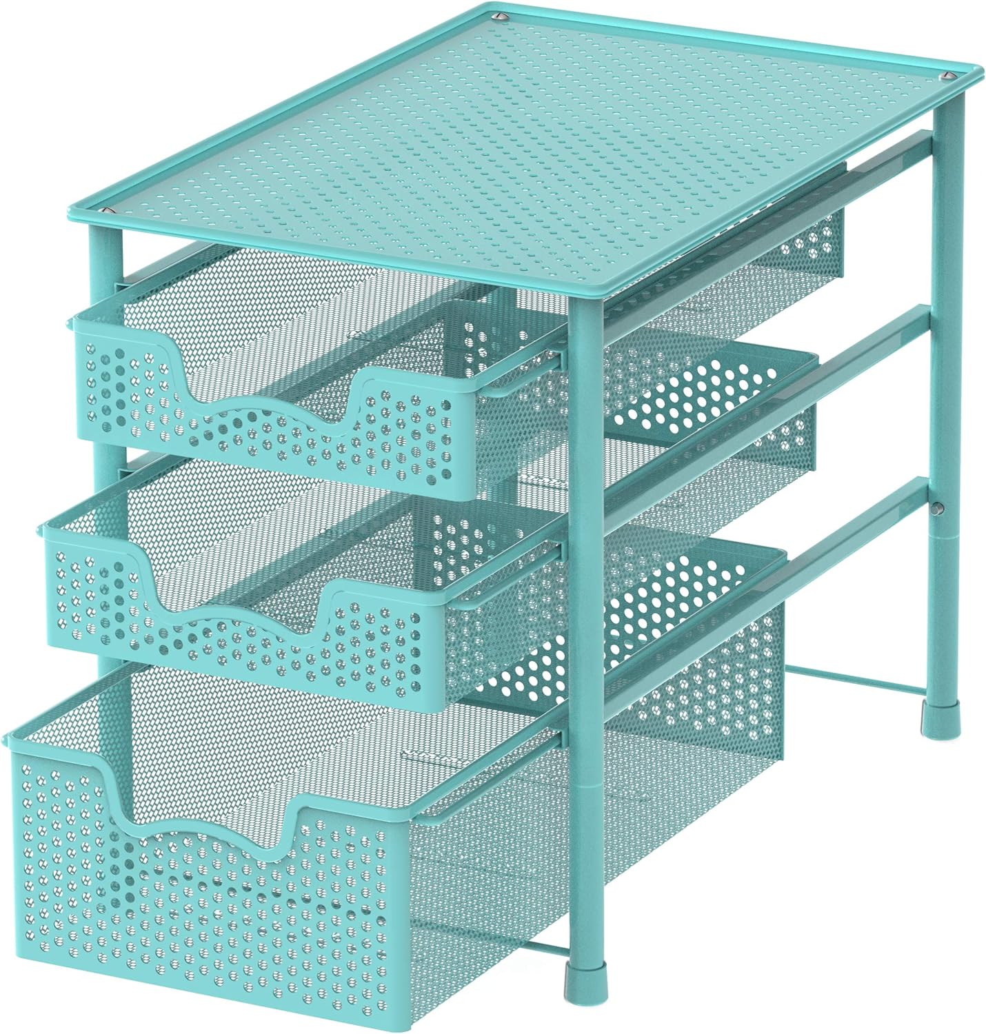 Simple Houseware Stackable 3 Tier Sliding Basket Organizer Drawer, Silver