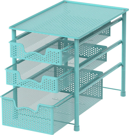 Simple Houseware Stackable 3 Tier Sliding Basket Organizer Drawer, Silver