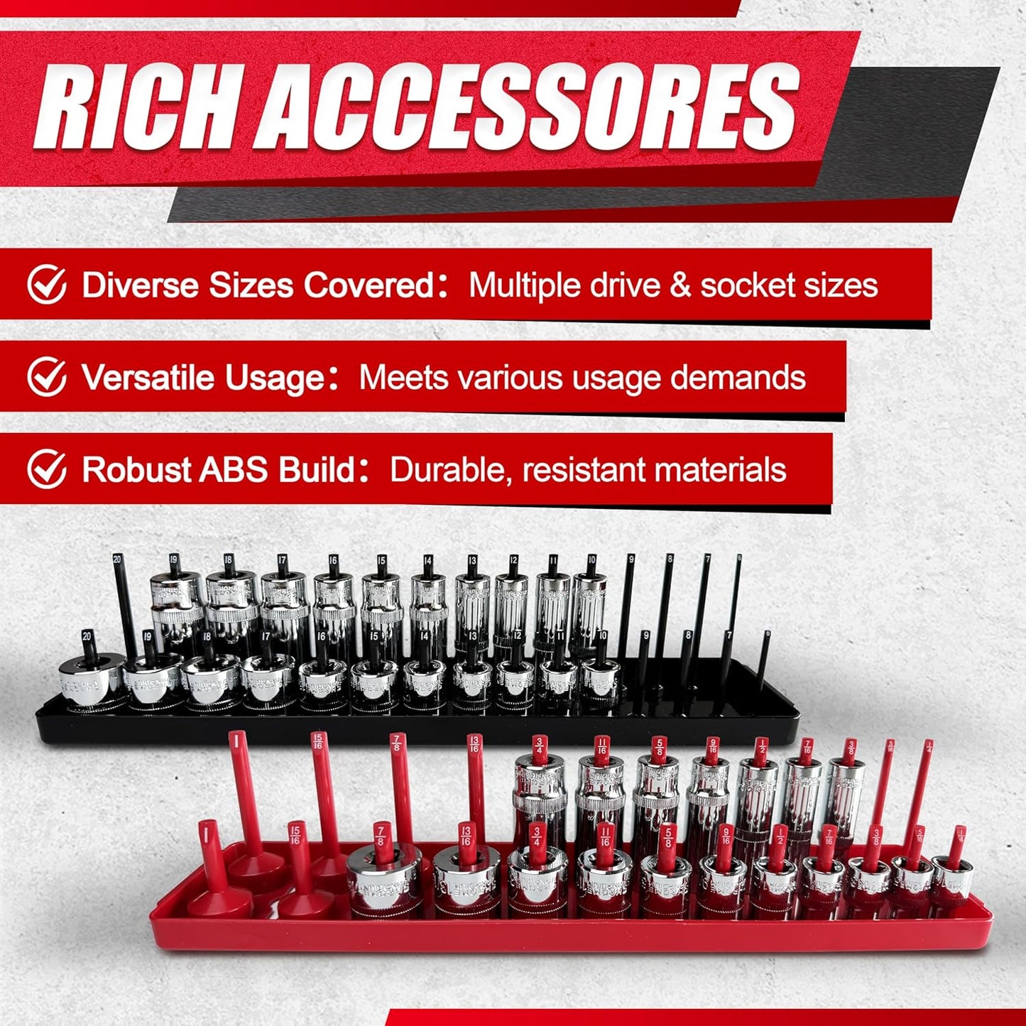 EACELIY 6-Piece Magnetic Socket Organizer Set, 1/2", 1/4" and 3/8" SAE & Metric Deep & Shallow Socket Holder Kit, holds 141 stanard Sockets, attaches to steel box/tool cart (sockets not included)