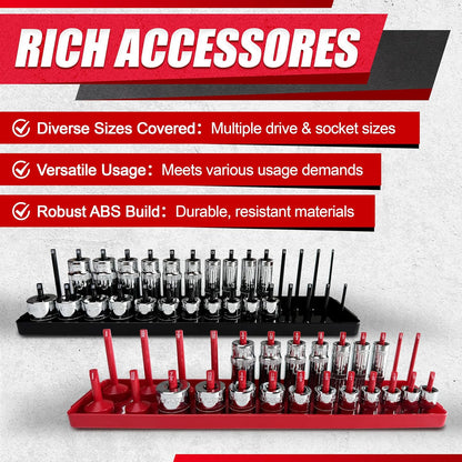 EACELIY 6-Piece Magnetic Socket Organizer Set, 1/2", 1/4" and 3/8" SAE & Metric Deep & Shallow Socket Holder Kit, holds 141 stanard Sockets, attaches to steel box/tool cart (sockets not included)