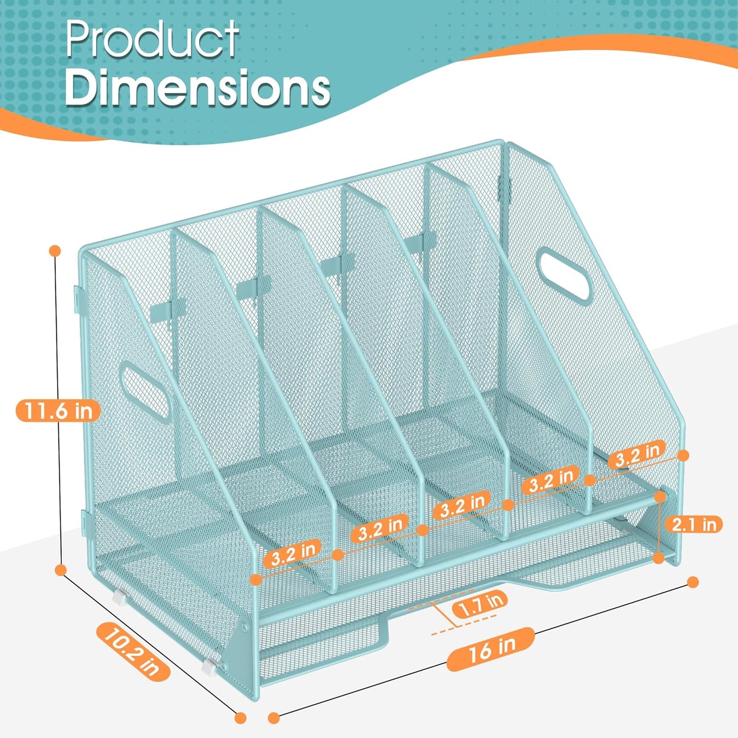 Desk File Folder Holder Organizer-5 Vertical Compartments Racks and Paper Letter Tray,Mesh Magazine File Holder Sorter,Desktop Accessories & Workspace Organizers for Home,Office,School-Black
