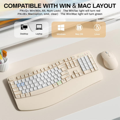Wireless Keyboard and Mouse Combo,2.4G Full Size Wave Keys Ergonomic Keyboard with Wrist Rest for Natural Typing, 3 DPI Adjustable Ergonomic Silent Mouse for Computer/Laptop/Windows/Mac (Gray)
