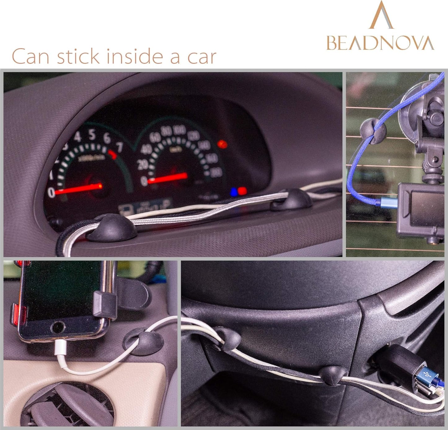 BEADNOVA Cable Clips Cord Organizer Cable Management Wire Cord Holder 24 Pcs Adhesive Wire Holder for Car Charging Accessory PC Office (Black,1 Slots, 2 Slots, 3 Slots,5 Slots)