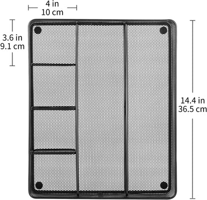 Amazon Basics Metal Mesh Desk Organizer with 6 Compartments, Anti-Slip Pen Holder Storage Tray for Office Supplies and Home, Black