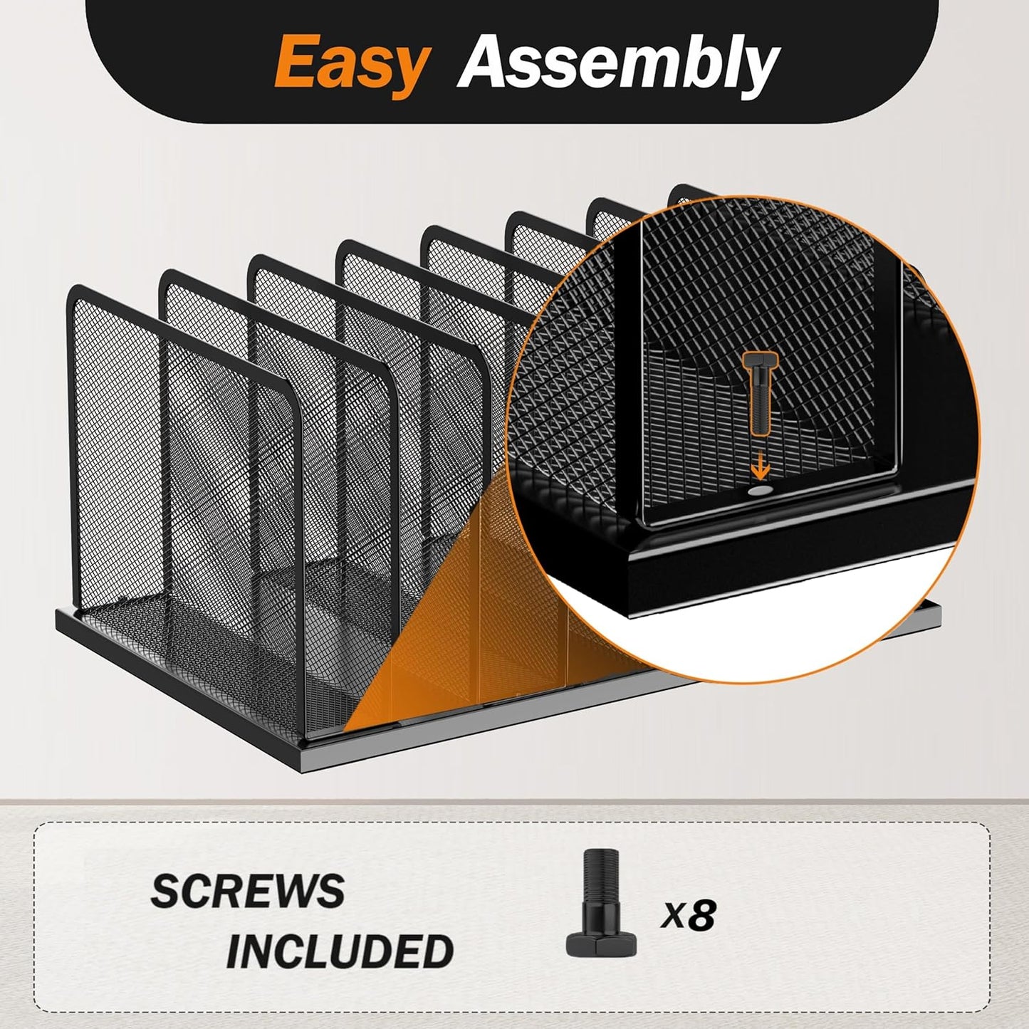 Kuntine.B Desk File Organizer 5 Sections Upright Mesh Desktop Organizer File Sorter Office Organization File Holder for Home, Office & Classroom