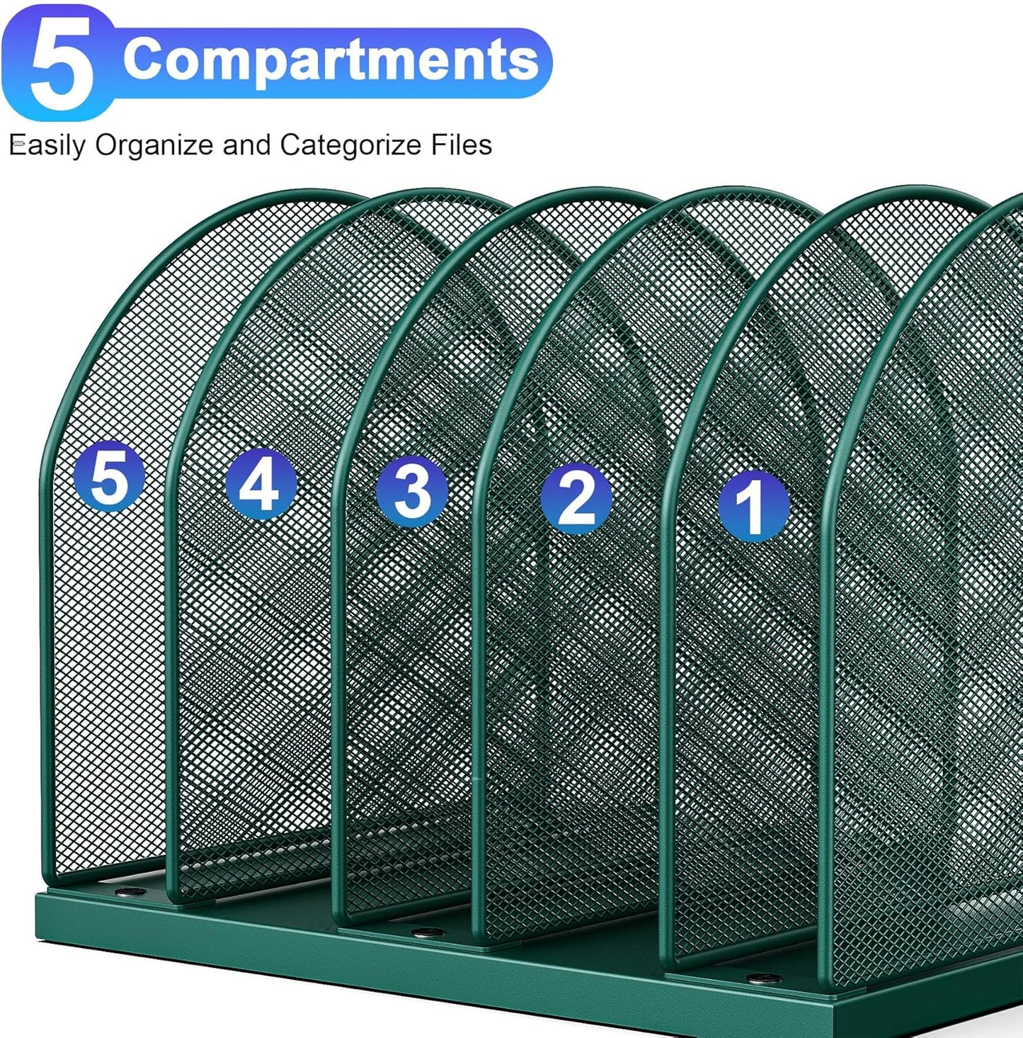 gianotter Desktop File Organizer, Desk Organizer with 5 Compartments, Paper Organizer for Desk, Workspace Organizers for Office Supplies (Black, Upright Style)
