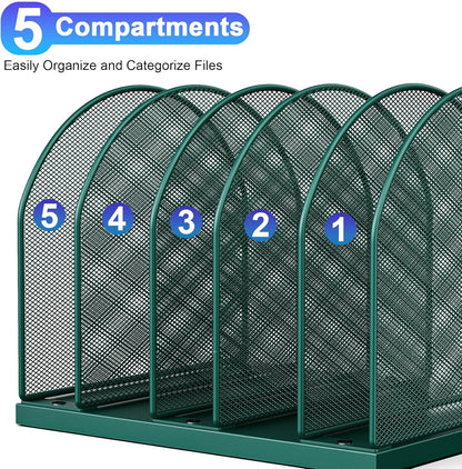 gianotter Desktop File Organizer, Desk Organizer with 5 Compartments, Paper Organizer for Desk, Workspace Organizers for Office Supplies (Black, Upright Style)