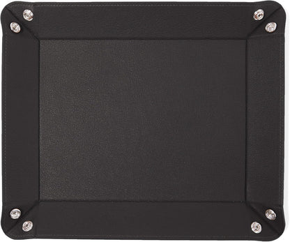 Leatherology Black Onyx Rectangle Valet Tray – Travel-Friendly Catchall Organizer with Snap Corners, Stitched Edge Detail & Gift Box – Desk Tray for Keys, Wallet, Watch & Accessories