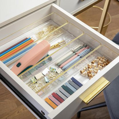 Martha Stewart Kerry Plastic Stackable Office Desk Drawer Organizers, 6" x 3", 6 Pack, with Gold Trim