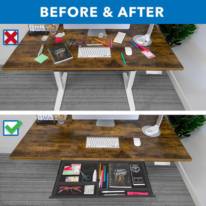 Mount-It! Under Desk Drawer with 4 Compartments, Deep Low-Profile Slide-Out Storage Organizer, 25.8″ x 12.5″ x 1.6″, Smooth Glide Pull-Out Tray for Traditional & Single Motor Standing Desks, Black