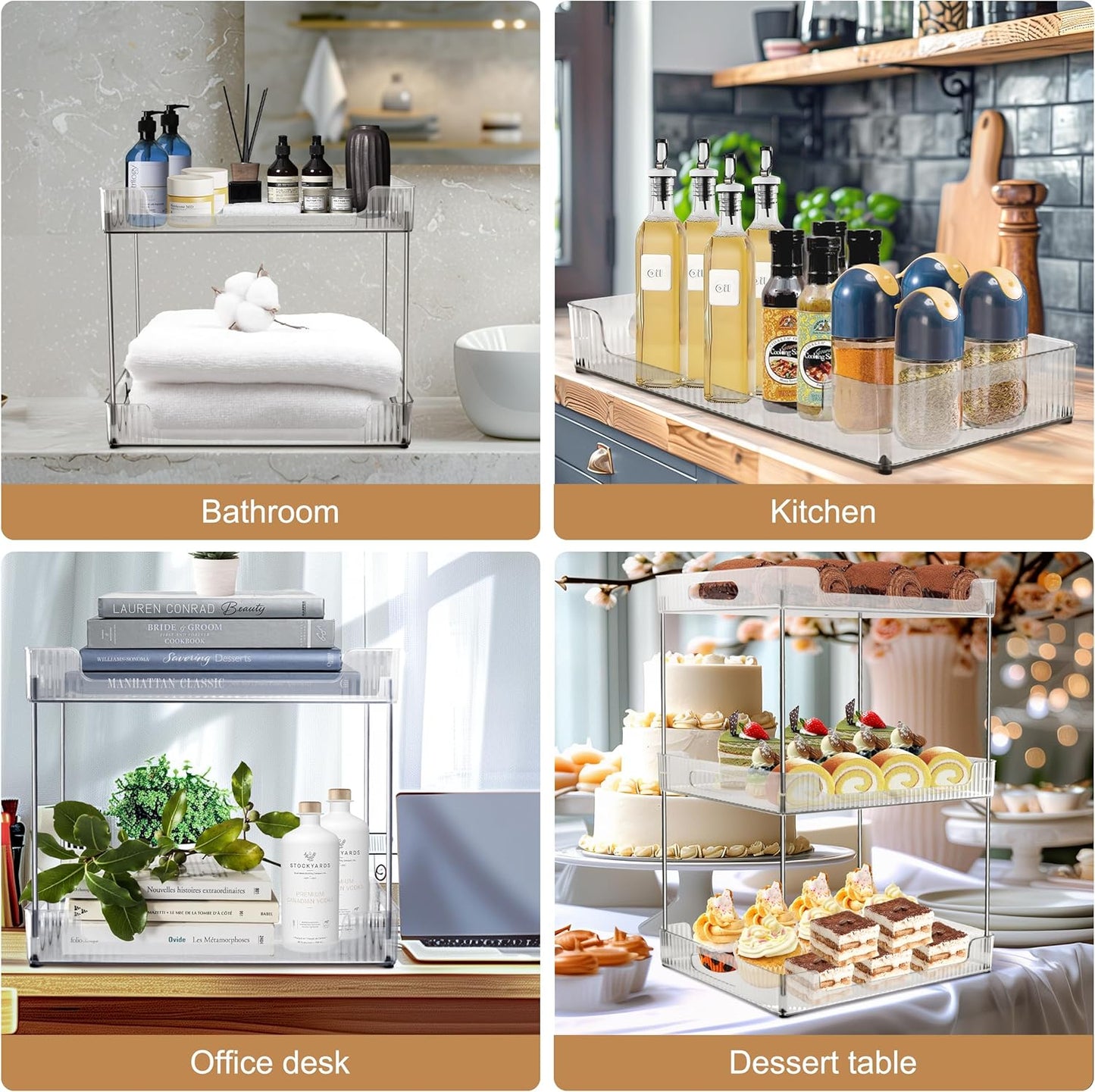 Goderewild 3 Tier Bathroom Counter Organizer, Multi-Purpose Cosmetics Skincare Shelf, Fits A4 Size Makeup Organizer for Office and Vanity Tray, Countertop Storage Solution for Kitchen,Bath.(Clear)
