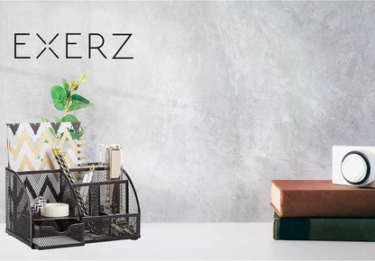 Exerz Desk Organizer Golden Office Desk Accessories Supplies Office Storage Desktop Pencil Pen Holder with Drawer Home Workspace
