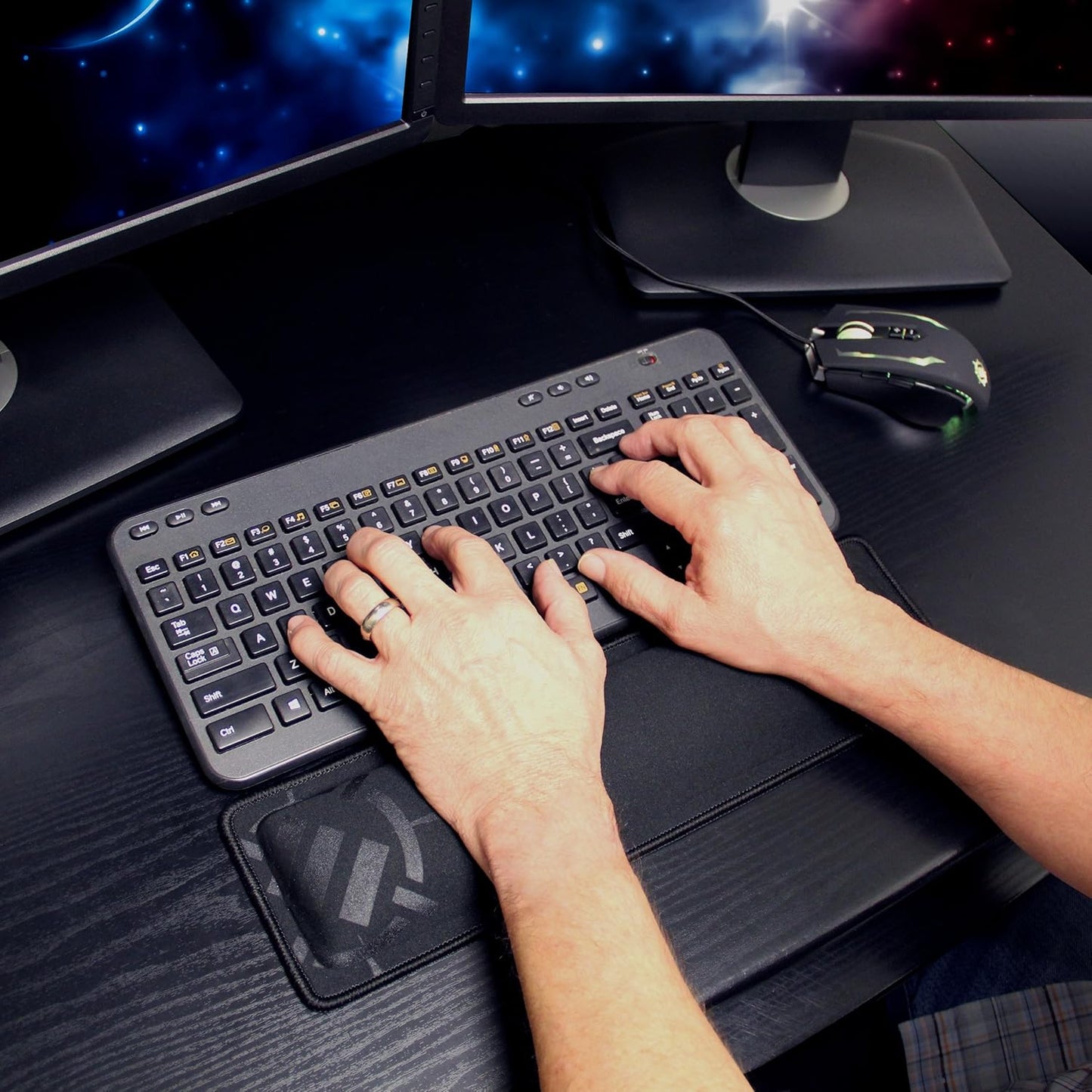 ENHANCE Keyboard Wrist Rest - Keyboard Wrist Support with Memory Foam Pad and Premium Anti-Fray Stitching - Fits Full Size Boards Helps with Pain for PC, Laptop, Office Typing - Galaxy