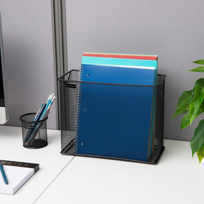 Mind Reader Vertical File Storage, Desktop Organizer, Hanging Files, Office, Metal Mesh, 12.25"L x 5.5"W x 10"H, Black