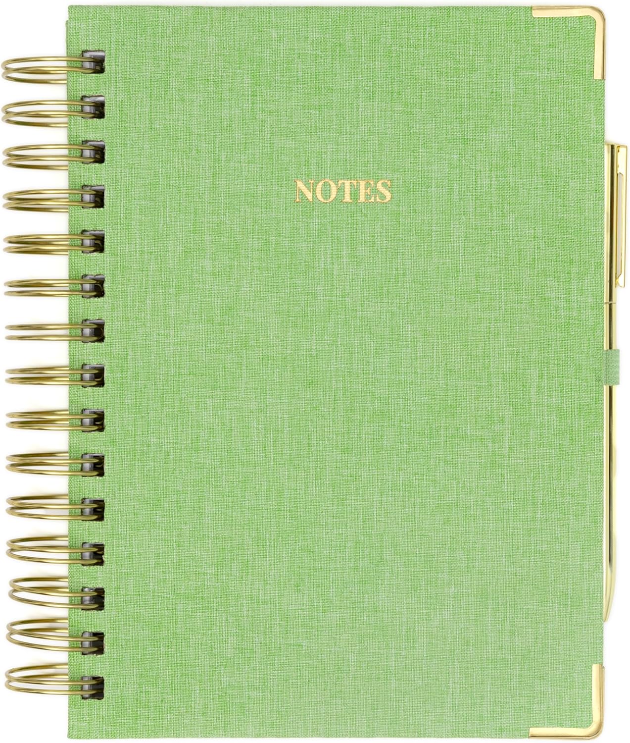 ELYN Lined Spiral Journal, Linen Hardcover Notebook with Matching Gold Gel Pen, 252 Pages, 8 in x 5 in - 100 GSM Premium Paper, Spiral Notebook for Home, Office, Notes & Gifts, (Linen)
