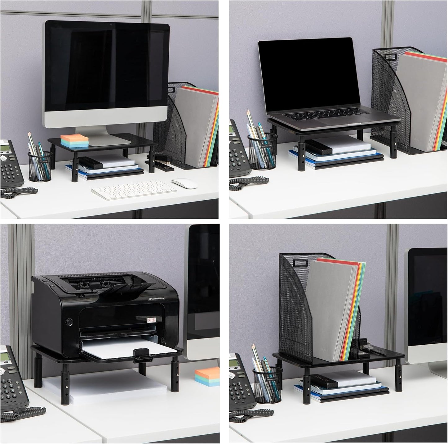 Mind Reader Monitor Stand, Height Adjustable, Ventilated Laptop Riser, Office, Metal, 14.5"L x 9.25"W x 5.5"H, Black